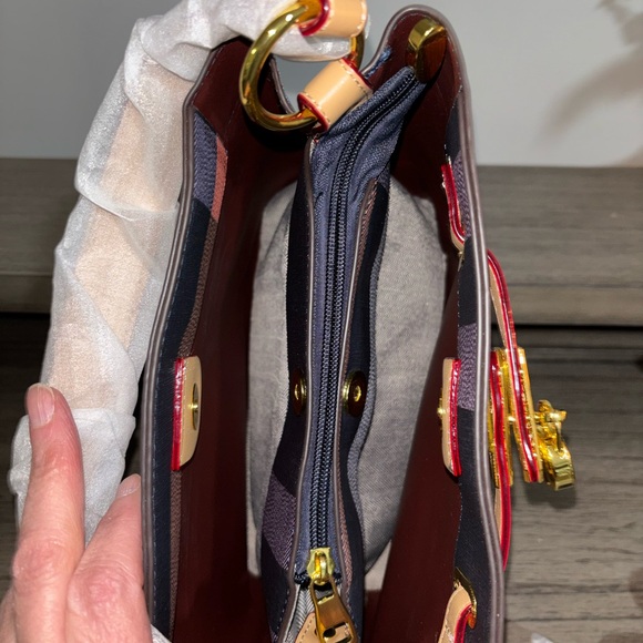 Plaid Designer Handbag with Elephant Charm - Picture 8 of 10